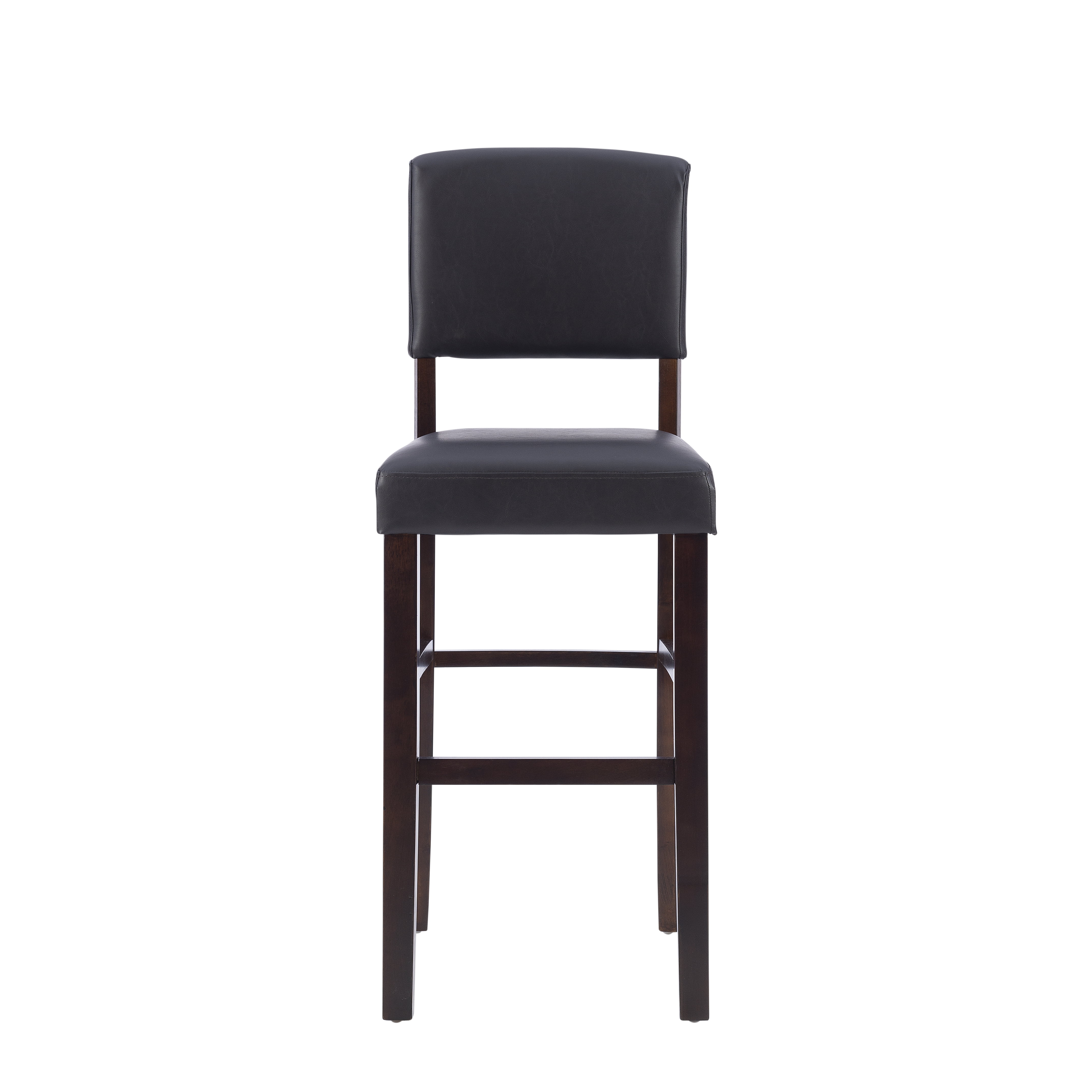 Linon Metairie 30" Indoor Wood Bar Stool, Espresso/Dark Brown Faux Leather