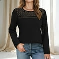 thumbnail image 4 of purcolt Womens Waffle Knit Long Sleeve Shirts Embroidered Lace Crew Neck Tunic Tops Dressy Casual Loose Fitted Summer T Shirts, 4 of 5