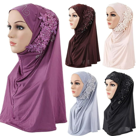 Cdar 2pcs Women One Piece Lace Hijab Scarf Muslim Islamic Headscarf Head Wrap Cover Shawl