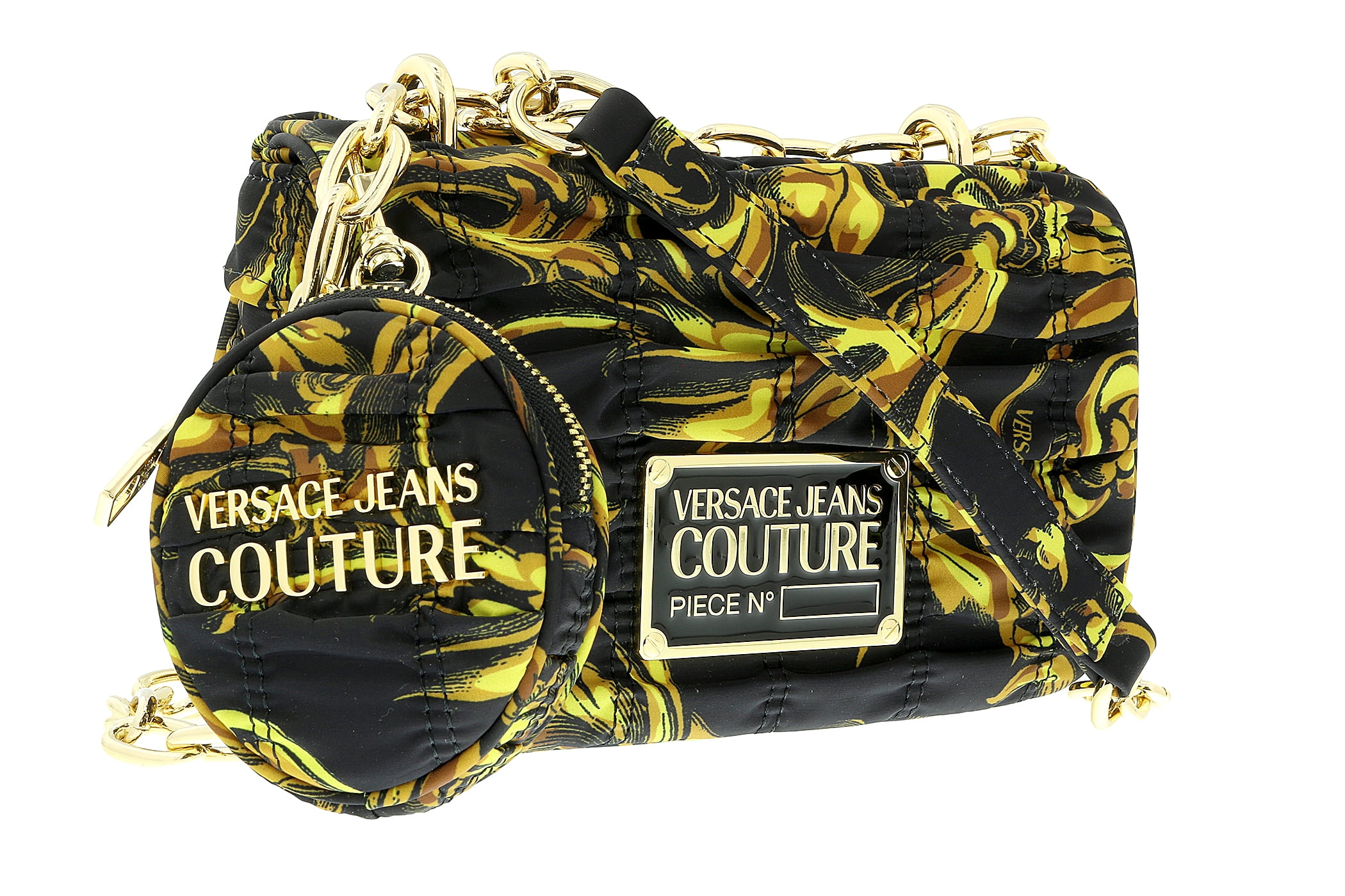 Versace Jeans Couture Black/Gold Medium Ruched Nylon Shoulder Bag with