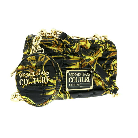 Versace Jeans Couture Black/Gold Medium Ruched Nylon Shoulder Bag with Coin Purse for womens