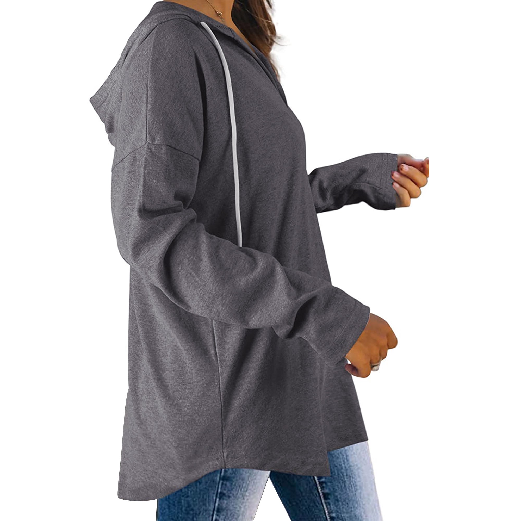 Women Hoodie Fall V Neck Hooded Sweatshirt Long 4 1 Sleeve Casual Pullover  Shirt Solid Color Top, Dark Gray, L | Walmart Canada