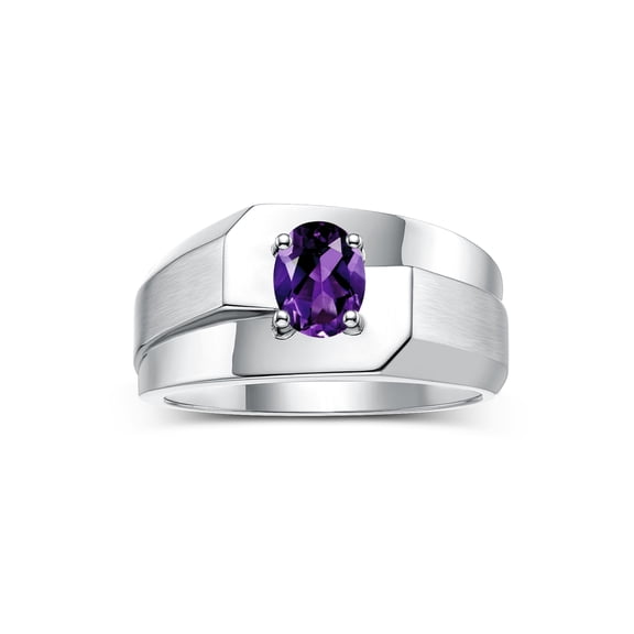 RYLOS Men's Rings Sterling Silver Ring Classic Solitaire 7X5MM Oval Shape Gemstone Designer Band Amethyst February Birthstone Rings For Men Size 8