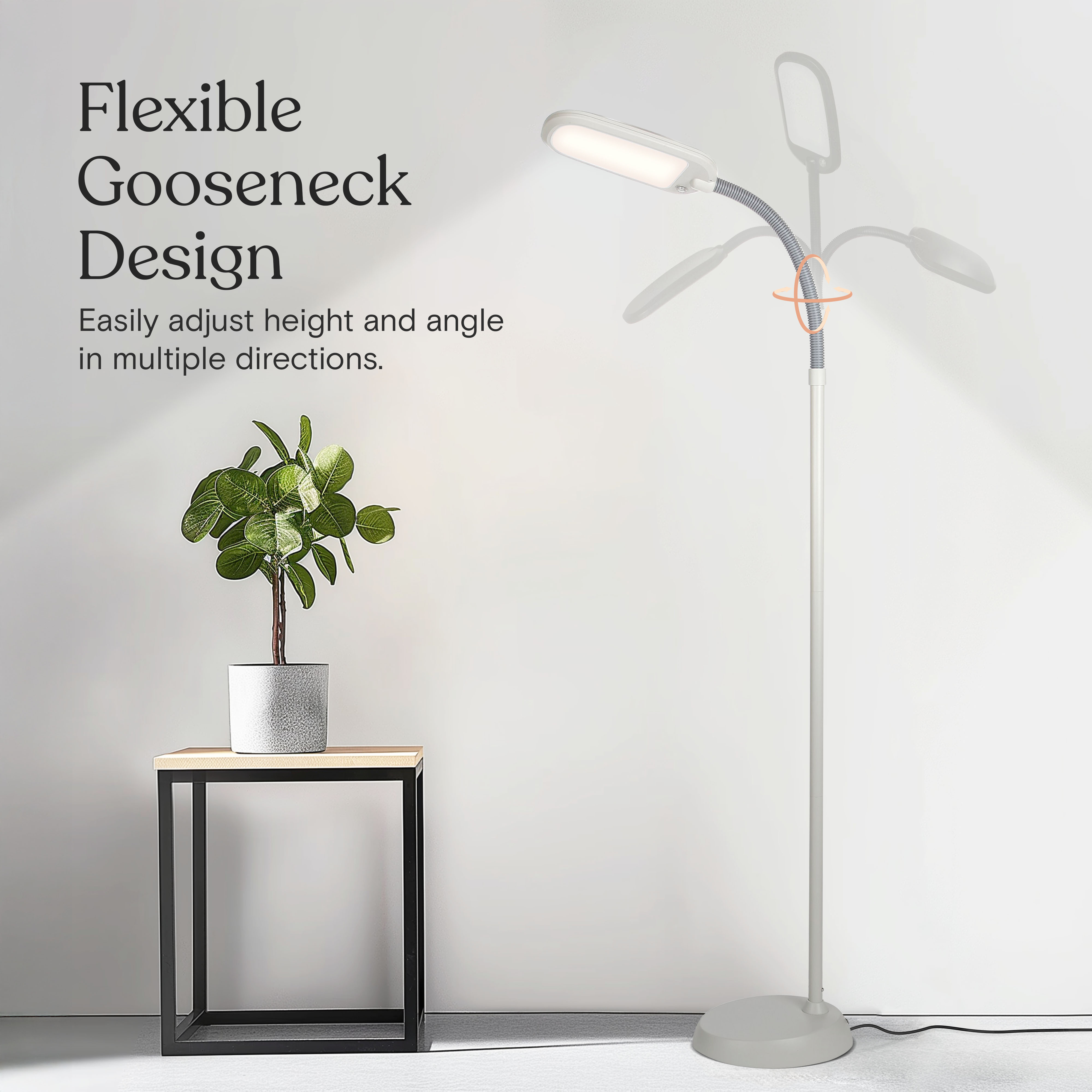 Brightech Litespan Slim LED Lamp, Modern Floor Reading Lamp Over Chair for Living Rooms & Offices, Tall Lamp with Adjustable Gooseneck, Crafts Work Light, Dimmable Standing Lamp for Bedroom - White