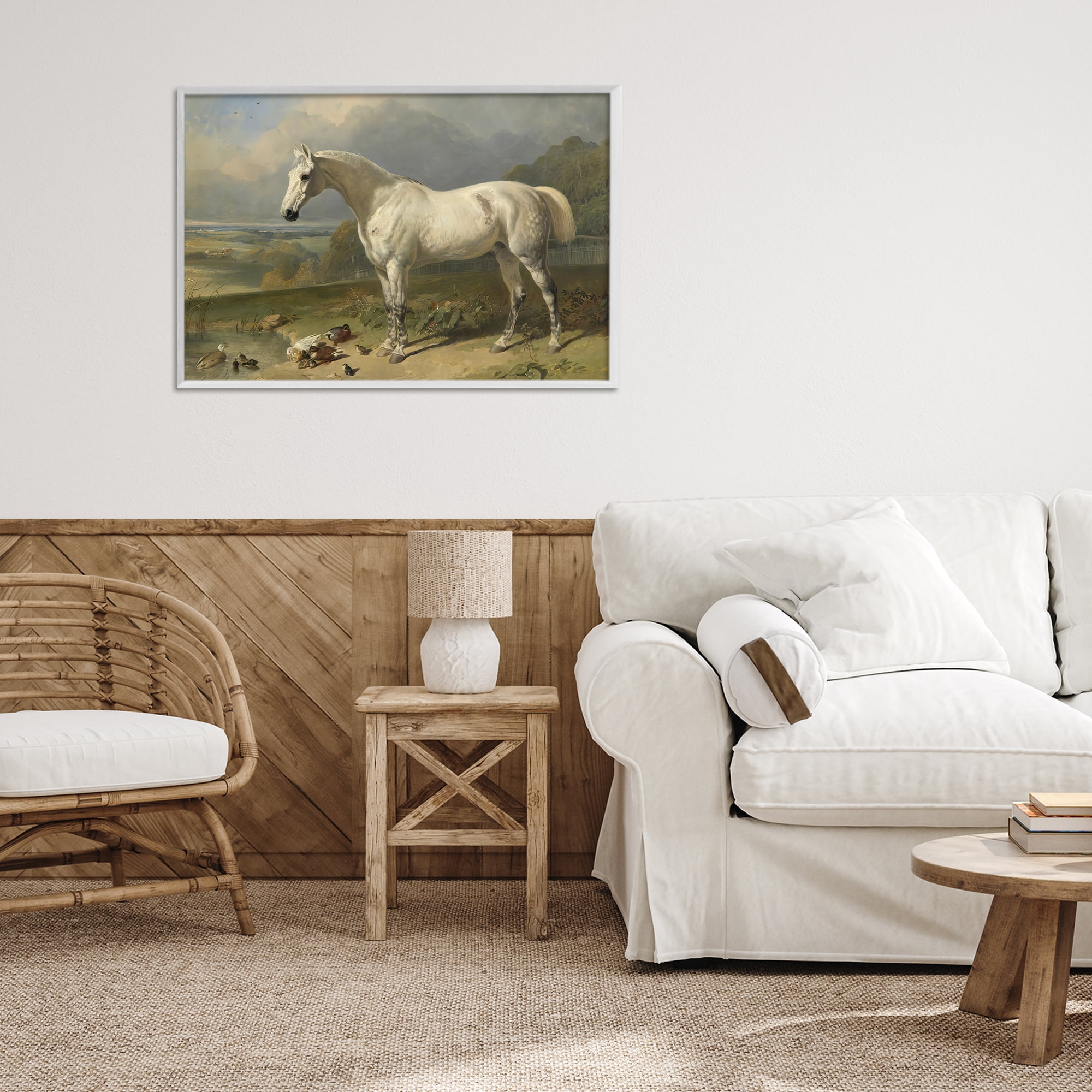 Stupell Industries Grey Horse And Ducks In Landscape White Framed Giclee Art, design by Tina LeCour