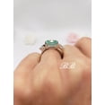 thumbnail image 3 of 10x8MM Radiant Cut Lab Created Sea Foam Blue Green Spinel, Cubic Zirconia Trillion Accents, Three Stone Ring, Sterling Silver, Made to Order, 3 of 5