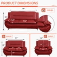 thumbnail image 2 of Aukfa 3 Piece Sofa Set - 79" Upholstered 3 Seat Sofa Couch for Living Room Bedroom, Leather, Red, 2 of 9