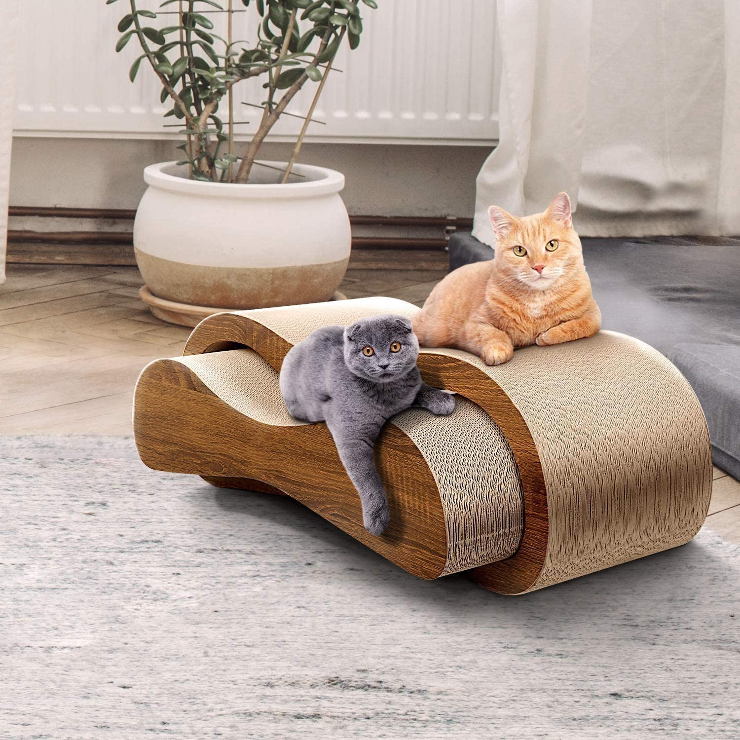 FluffyDream 2 in 1 Cat Scratching Lounge Bed with Durable Corrugated Cardboard