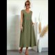 thumbnail image 5 of Vestido de Verano para Mujer 2025, Sin Mangas, Cuello en V, Informal, Escalonado, con Bolsillos Verde 5XL, 5 of 7