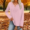 thumbnail image 5 of Lenpel Women's T Shirts Fashion Long Sleeve V Neck Floral Lace Front Solid Color Loose Tunic Tops Soft Casual Tee Blouses(Pink,Large), 5 of 7