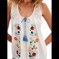 thumbnail image 3 of Blusas Bordadas con Flores para Mujer, Cuello en U, Flecos y Lazo Frontal, Camisetas Sin Mangas Holgadas Estilo Bohemio . L, 3 of 7