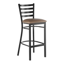Black Ladder Back Metal Restaurant Barstool with Taupe Vinyl Padded Seat - Commercial Quality Metal Restaurant Barstool