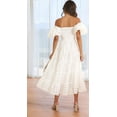 thumbnail image 6 of Women'S Puffy Short Sleeve Square Neck Smocked Tiered A Line Maxi Long Dresses White L, 6 of 8