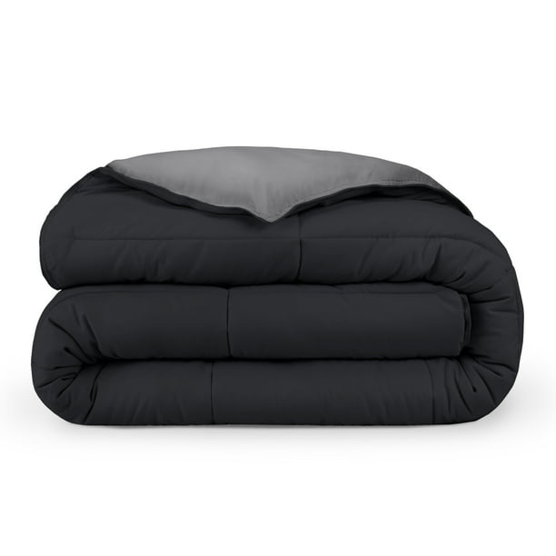Edredón de Plumón Alternativo Reversible Bare Home Colección 1800 Tamaño Twin/Twin-XL Negro/Gris