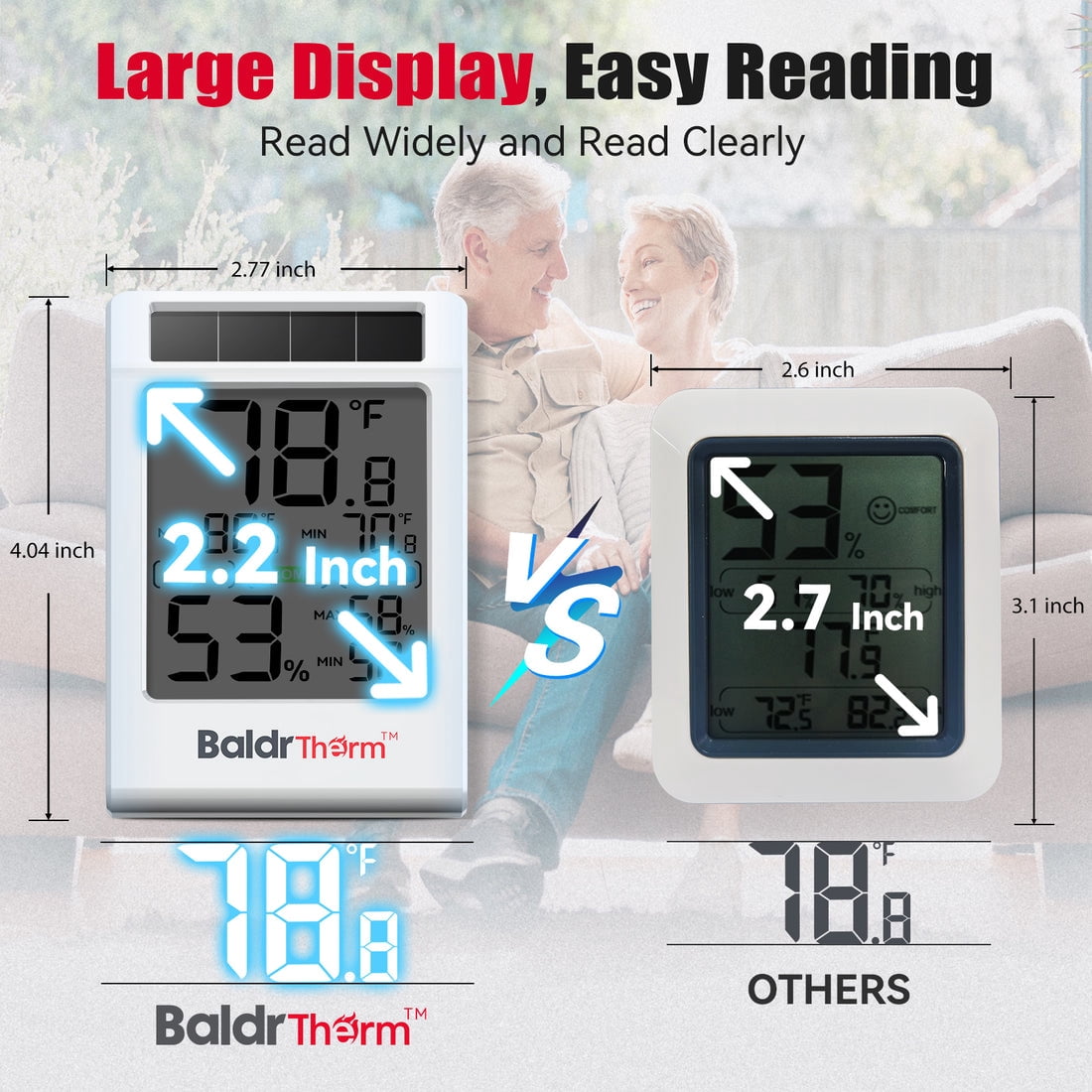 BaldrTherm Digital Thermometer and Hygrometer - 3.2" Display (3-Pack)
