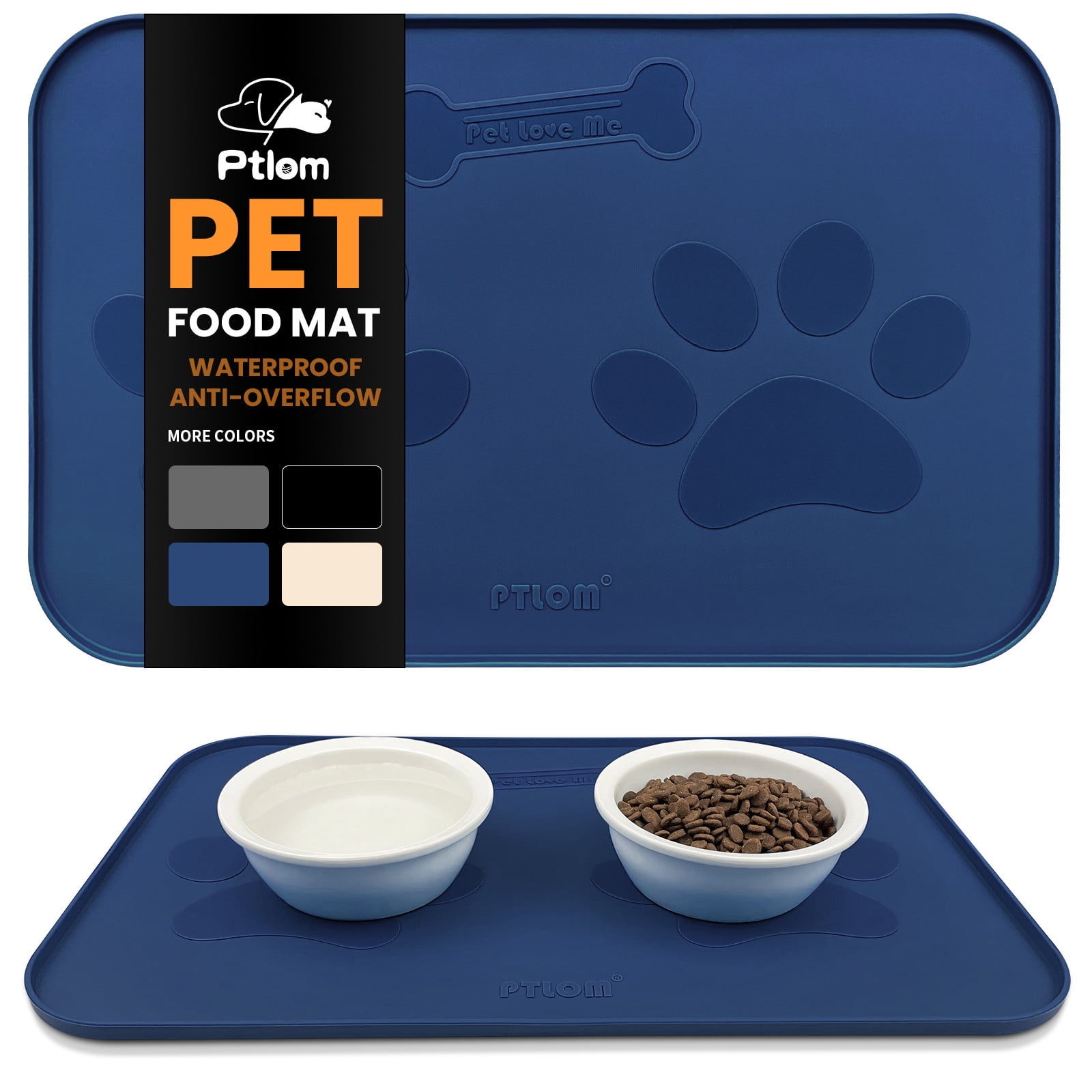 Ptlom Pet Placemat,Dogs Cats Silicone Feed Mats for Food and Water,High