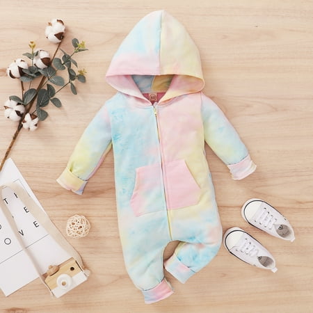 

Sodopo Baby Pajamas Toddler Baby Boys Girls Long Sleeve Rainbow Tie-Dyed Hoodie Romper Jumpsuit Boy Girl Pajamas Bodysuit Toddler Jacket