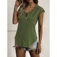 thumbnail image 3 of XCHQRTI Women V Neck Zipper Tshirt Summer Short Sleeves Tee Tops, 3 of 5