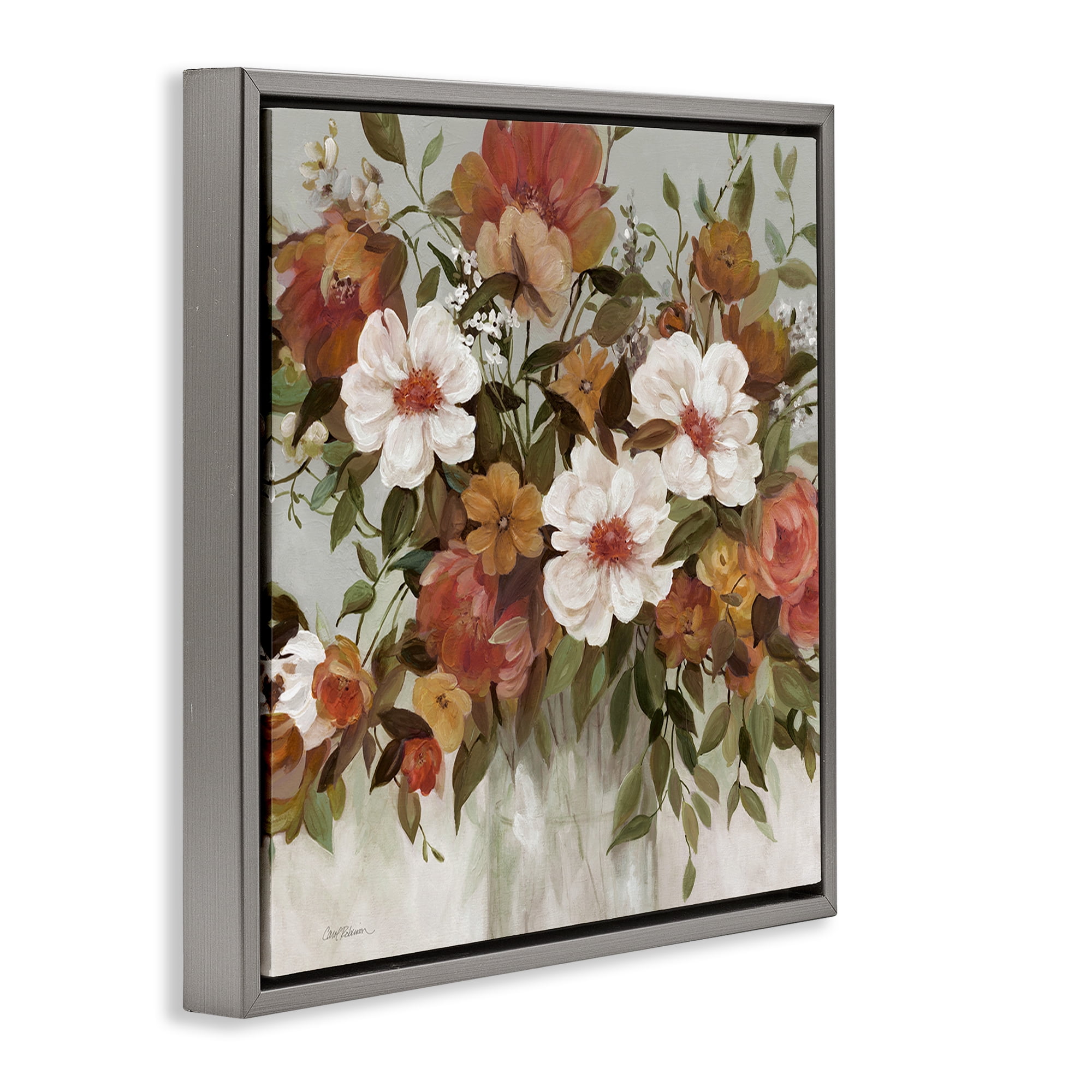 Stupell Industries Muted Vibe Bouquet Gray Framed Floater Canvas Wall Art, design by Carol Robinson