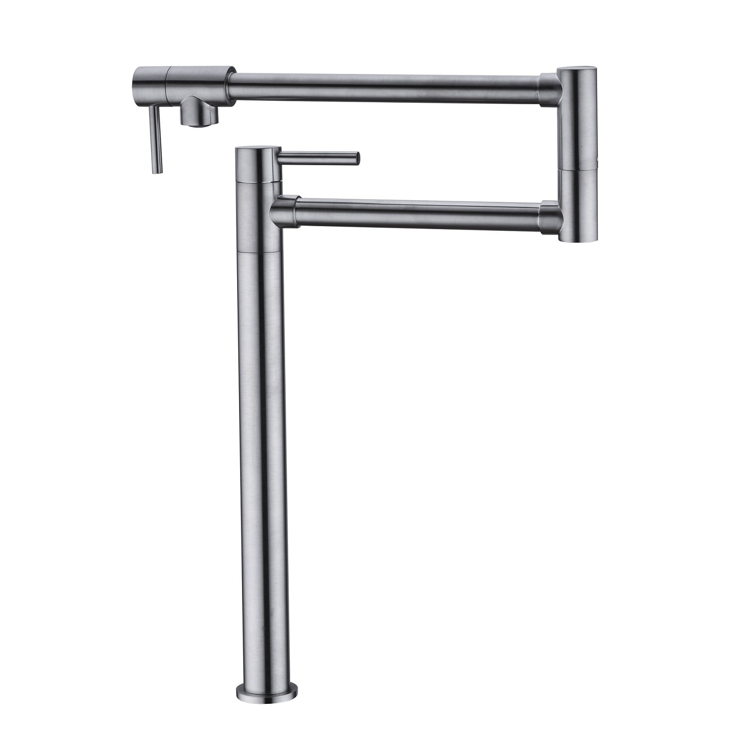 2-Handle Dual Joint Pot Filler Faucet – Brushed Nickel Brass with Extension Shank 20” Reach 4GPM, Foldable Deck Mount Kitchen Faucet
