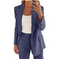 thumbnail image 5 of Efsteb Business Casual Outfits for Women Plus Size Blazers Sets Work Office Long Sleeve Button Cardigan Blazer Jacket Long Pants Suit Set (Navy,L), 5 of 8
