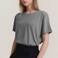 thumbnail image 3 of T-Shirt Mode Femme Col Rond Grande Taille Manches Courtes Couleur Unie - Tissu Entretien Facile, 3 of 5