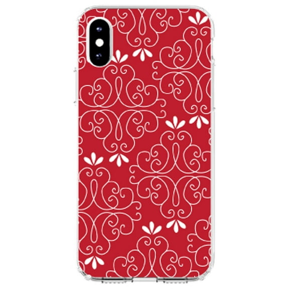 DistinctInk Clear Shockproof Hybrid Case for iPhone X / XS (5.8" Screen) - TPU Bumper, Acrylic Back, Tempered Glass Screen Protector - Dark Red White Floral