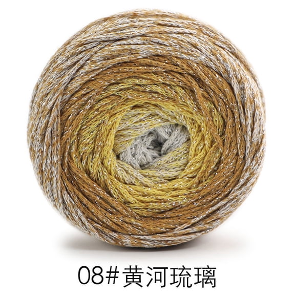 XmhyTop-A 200g Cake Yarn with Silver Sparkle Hollow Cotton Thread for Crochet, Gradient Sparkling Crochet Bag Yarn, Shimmer Knitting Yarn,Yellow