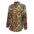 thumbnail image 5 of Women Cotton Shirt Printed Fashion Button Down Shirts Casual Tops Long Sleeve Blouse Brown, 5 of 7