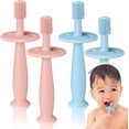 thumbnail image 1 of Paquete de 4 cepillos de dientes de silicona TUNC para bebés con base de succión azul rosa, 1 of 5