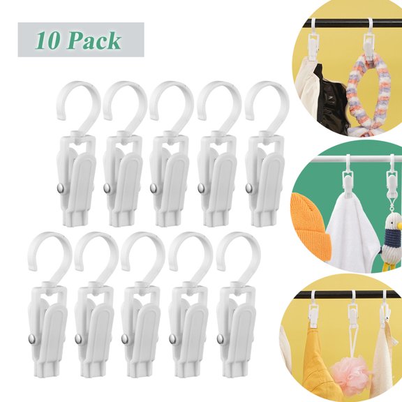 Clothespins 10pcs White Plastic Hanging Hooks for Laundry at Home or Travel Hat Clip