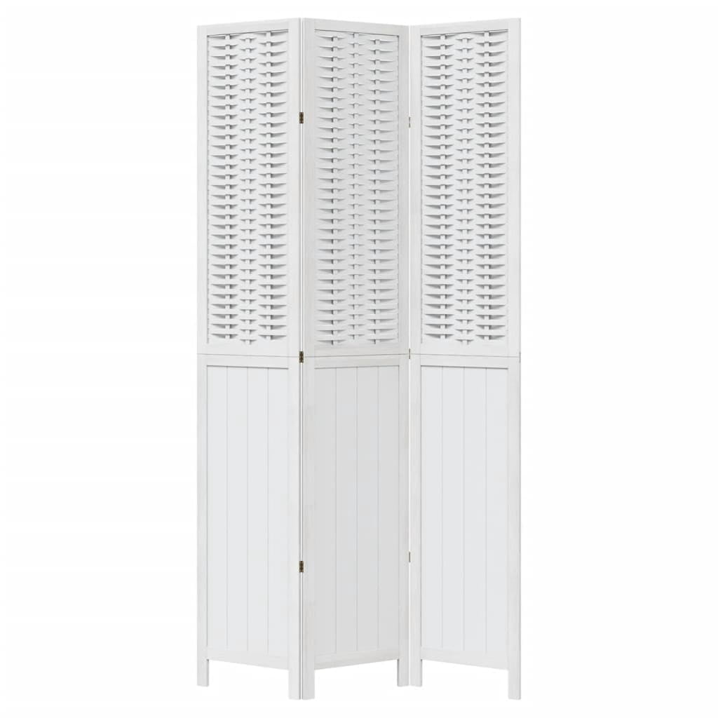 vidaXL Room Divider 3 Panels White Solid Wood Paulownia