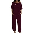 thumbnail image 1 of Yuyuzo Womens Lounge Sets Crew Neck Button Tops Baggy Pants with Pockets 2 Piece Summer Matching Sets, 1 of 4