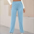 thumbnail image 2 of MIUOWANP Casual Pants for Women 2024 Trendy Solid White Edge Elastic High Waisted Pocket Thin Sanitary Trousers Size L(8)Sky Blue, 2 of 5
