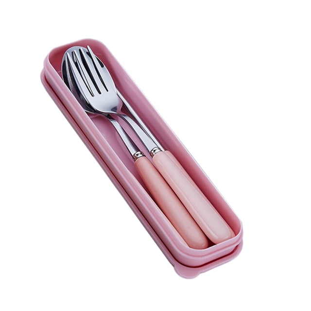Stainless Steel Chopsticks Spoon Fork Cutlery Set Ceramic Tableware Set Portable with Case for Travel Home Camping Pink