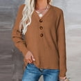 thumbnail image 4 of Hinvhai Plus Size Sweater Tops On Seasonal Clearance Women's Soild Long Sleeve Pocket Knit Pullover V-neck Sweater Coat Brown 14(XXXL), 4 of 9