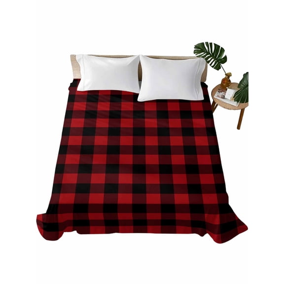 Twin Flat Sheet 66"x96", Rustic Checkered Soft Lightweight Bedding Flat Sheets Only, Black Red Buffalo Plaid Brushed Microfiber Top Bed Sheet, Breathable StainResistant Bedsheets
