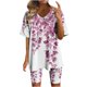 thumbnail image 1 of Blusas para las Mujeres Casual, Cuello en V de Manga Corta Impresa Superior Y Suelto Pantalones Cortos, Conjuntos de Moda de Verano, 1 of 4