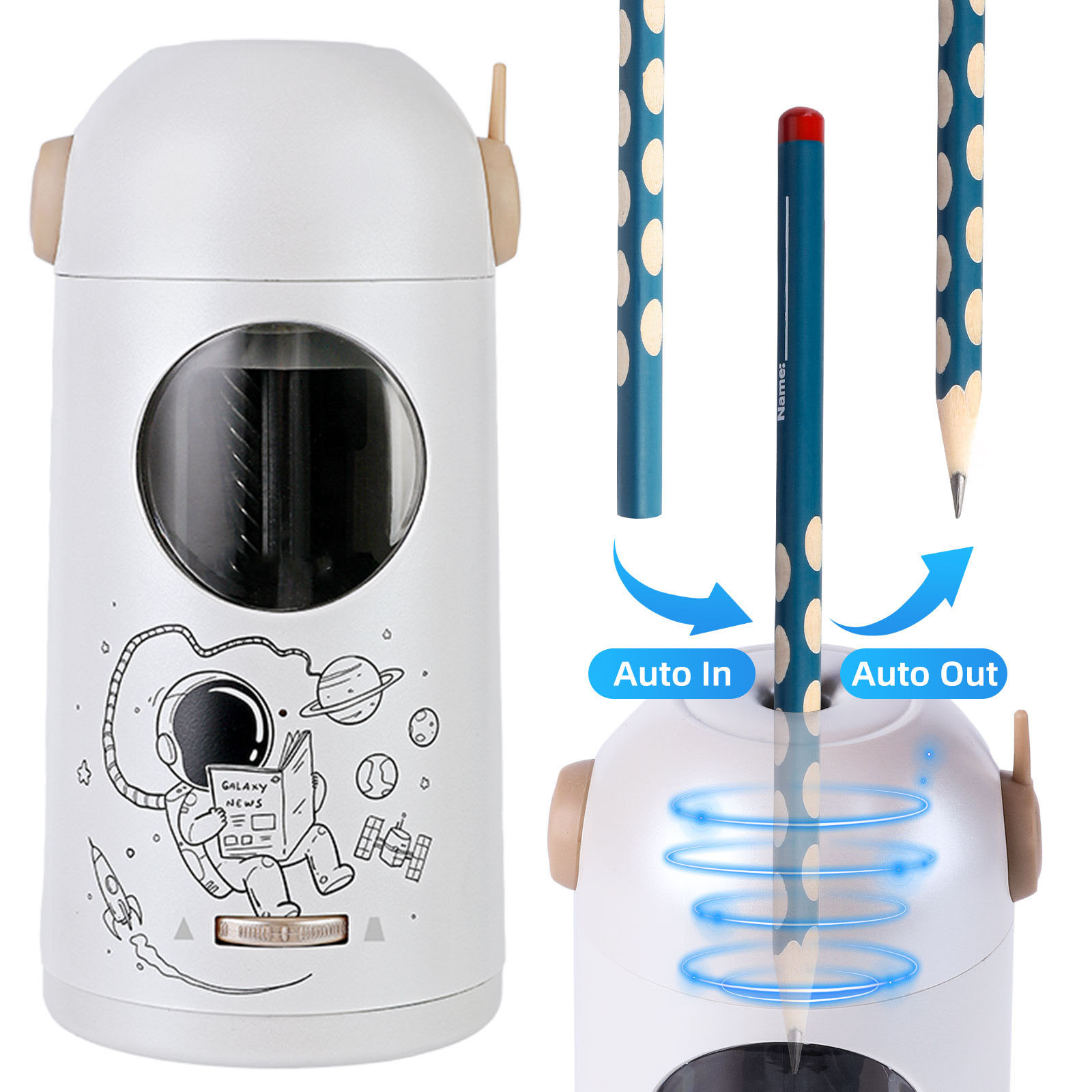 USB Automatic Electric Pencil Sharpener Auto Stop 3 Thickness Adjustable for 7-11.5mm Drawing Pencils ＆ Colored Pencils