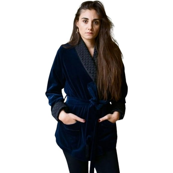 Women's Blue Velvet Smoking Jackets Quilted Robes Smoking Jackets Coats Party Wear (XS)