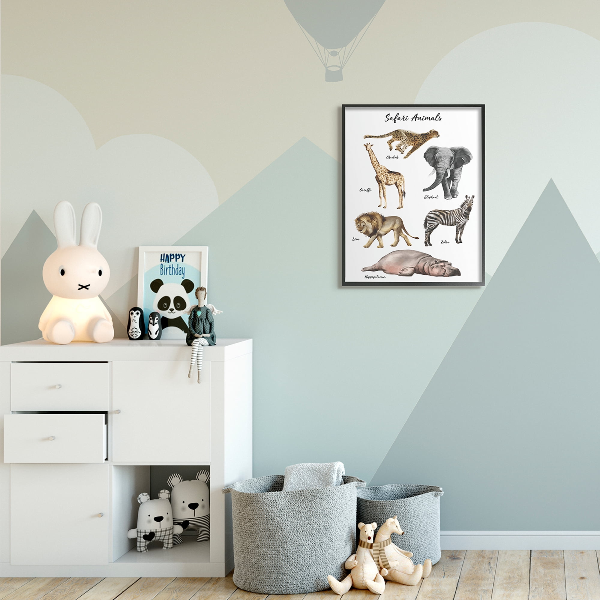 Stupell Industries Safari Animal Chart Playful Watercolor Illustrations Black Framed, 24 x 30, Design by Ziwei Li