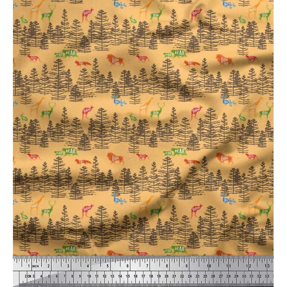 Soimoi Poly Georgette Fabric Animals,Bird & Tree Modern Style Printed Fabric 1 Yard 42 Inch Wide