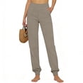 thumbnail image 4 of iHPH7 Women's Cotton Linen High Waisted Joggers - Tapered Cuffed Pants with Pockets Breathable Lightweight Casual Summer Lounge Travel Comfortable Loose Fit Everyday Casual Style Brown M, 4 of 8