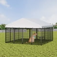 thumbnail image 6 of imerelez 10'x10' Outdoor Dog Kennel with Metal Dog Gate, Outdoor Dog Pens with Roof, Heavy Duty Dog Kennel for Backyard Farm Use, 6 of 9