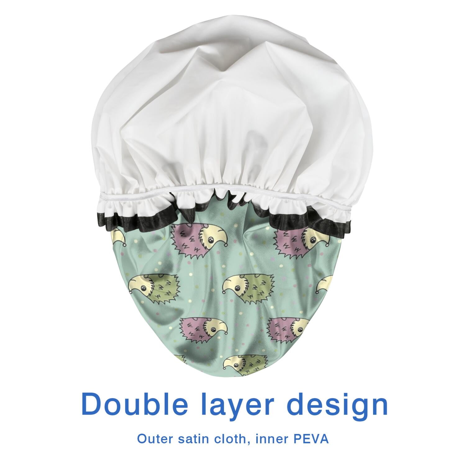 Shower Caps,Cute Hedgehog Pattern Waterproof Shower Cap for Women 4 Pieces,Double Reusable Hair Cover for Shower PEVA Elastic Stretch Hem