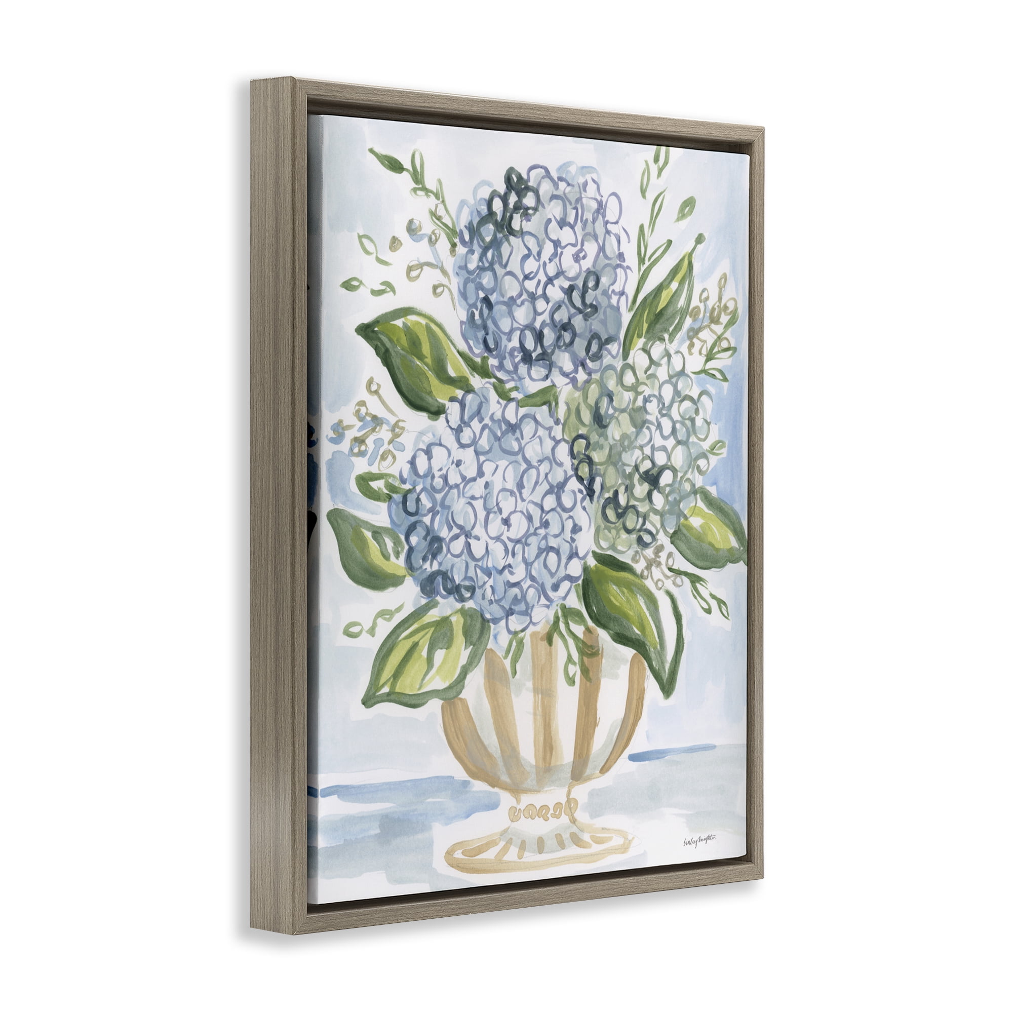 Stupell Industries Serena Pastel Hydrangea Bouquet Brown Framed Floater Canvas Wall Art, design by Haley Knighten