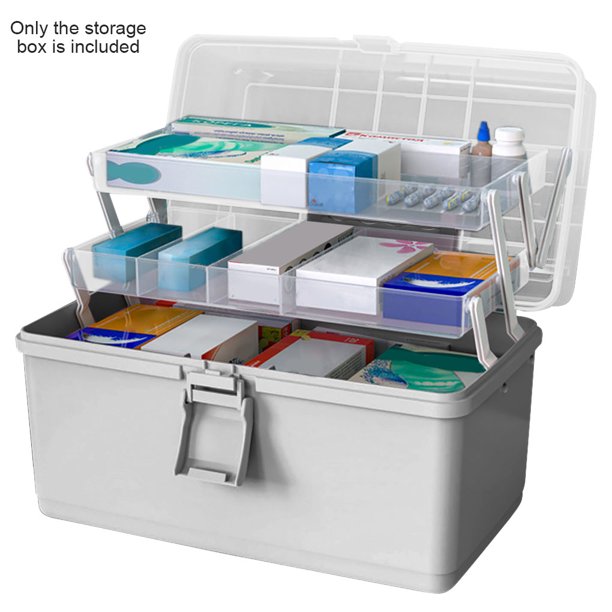 Caja de almacenamiento de pastillas, 3 capas, gran capacidad, estuche de cosméticos para el hogar, organizador de artículos diversos de plástico, estilo realzado, gris Advancent HA004344-06B