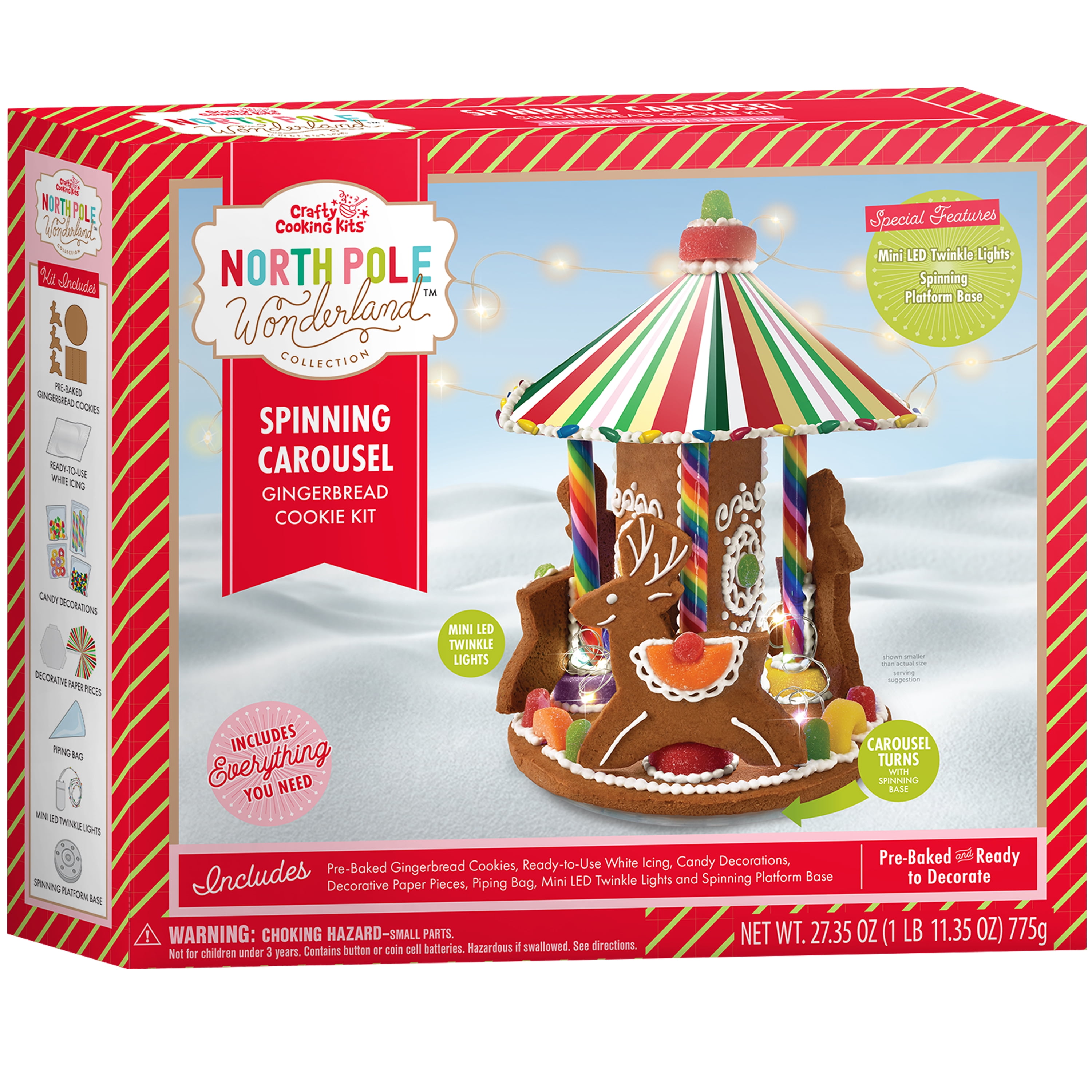 Crafty Cooking Kits North Pole Wonderland Build It Yourself Gingerbread Spinning Carousel Kit With Mini Led Twinkle Lights And Spinning Platform Base Walmart Com