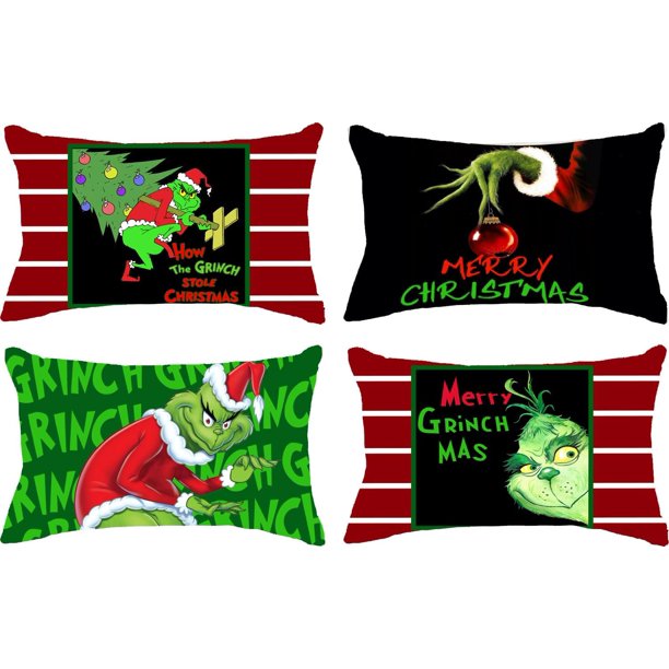 Juego de 4 fundas de almohada navideñas de 18.0 x 18.0 in, para decoraciones navideñas, funda de almohada de granja navideña de invierno, fundas de almohada de lino y algodón, decoración navideña para