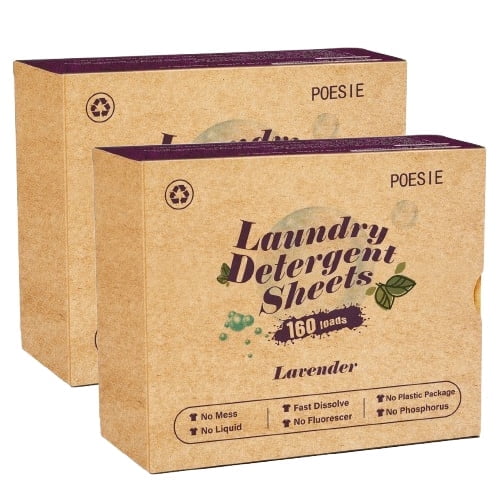 Poesie Laundry Detergent Sheets, Lavender Scent, Plasticless, 320 Count, 160 Loads, 2 Pack